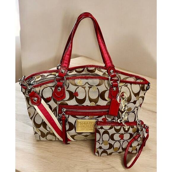 Coach 16295 Poppy Signature Lurex Rocker Secret Admirer Carryall & Wristlet - Picture 1 of 14